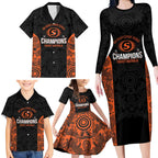 Cricket Australia Perth Champions 2026 Family Matching Long Sleeve Bodycon Dress and Hawaiian Shirt Black Aboriginal Dot Art