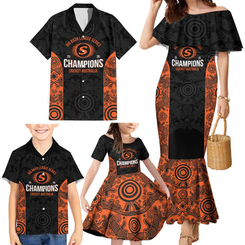 Cricket Australia Perth Champions 2026 Family Matching Mermaid Dress and Hawaiian Shirt Black Aboriginal Dot Art
