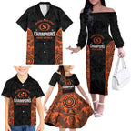 Cricket Australia Perth Champions 2026 Family Matching Off The Shoulder Long Sleeve Dress and Hawaiian Shirt Black Aboriginal Dot Art