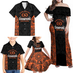 Cricket Australia Perth Champions 2026 Family Matching Off Shoulder Maxi Dress and Hawaiian Shirt Black Aboriginal Dot Art
