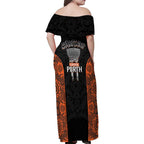 Cricket Australia Perth Champions 2026 Family Matching Off Shoulder Maxi Dress and Hawaiian Shirt Black Aboriginal Dot Art