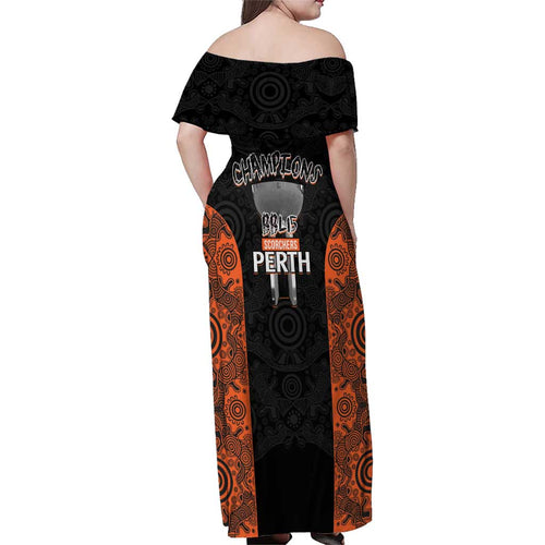 Cricket Australia Perth Champions 2026 Family Matching Off Shoulder Maxi Dress and Hawaiian Shirt Black Aboriginal Dot Art