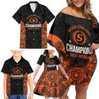 Cricket Australia Perth Champions 2026 Family Matching Off Shoulder Short Dress and Hawaiian Shirt Black Aboriginal Dot Art