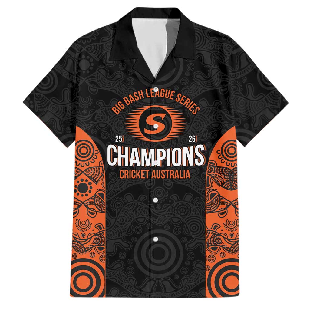 Cricket Australia Perth Champions 2026 Family Matching Off Shoulder Short Dress and Hawaiian Shirt Black Aboriginal Dot Art