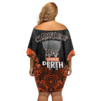 Cricket Australia Perth Champions 2026 Family Matching Off Shoulder Short Dress and Hawaiian Shirt Black Aboriginal Dot Art