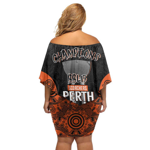 Cricket Australia Perth Champions 2026 Family Matching Off Shoulder Short Dress and Hawaiian Shirt Black Aboriginal Dot Art