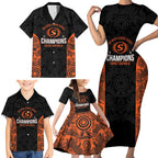 Cricket Australia Perth Champions 2026 Family Matching Short Sleeve Bodycon Dress and Hawaiian Shirt Black Aboriginal Dot Art
