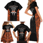 Cricket Australia Perth Champions 2026 Family Matching Short Sleeve Bodycon Dress and Hawaiian Shirt Black Aboriginal Dot Art