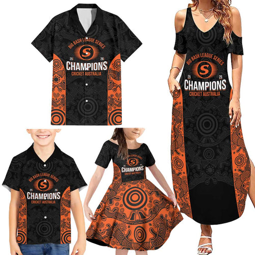 Cricket Australia Perth Champions 2026 Family Matching Summer Maxi Dress and Hawaiian Shirt Black Aboriginal Dot Art