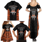 Cricket Australia Perth Champions 2026 Family Matching Summer Maxi Dress and Hawaiian Shirt Black Aboriginal Dot Art