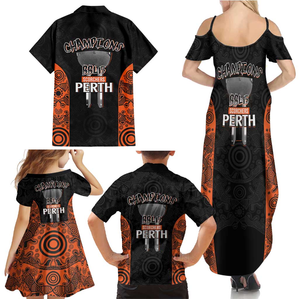 Cricket Australia Perth Champions 2026 Family Matching Summer Maxi Dress and Hawaiian Shirt Black Aboriginal Dot Art