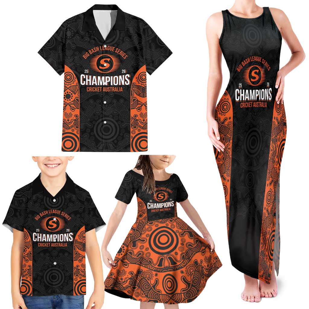 Cricket Australia Perth Champions 2026 Family Matching Tank Maxi Dress and Hawaiian Shirt Black Aboriginal Dot Art