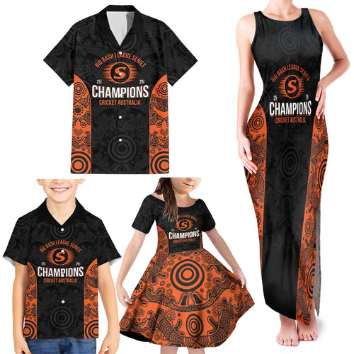 Cricket Australia Perth Champions 2026 Family Matching Tank Maxi Dress and Hawaiian Shirt Black Aboriginal Dot Art