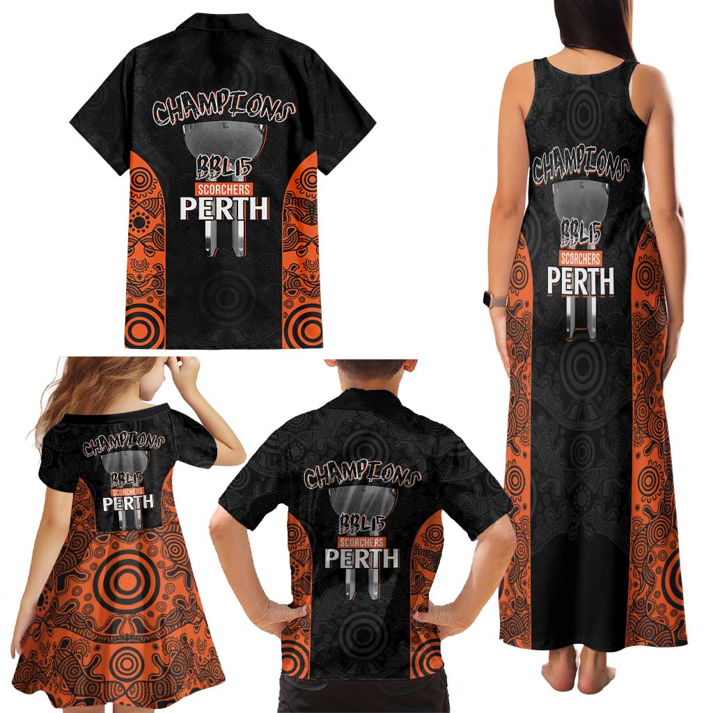 Cricket Australia Perth Champions 2026 Family Matching Tank Maxi Dress and Hawaiian Shirt Black Aboriginal Dot Art