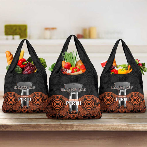 Cricket Australia Perth Champions 2026 Grocery Bag Black Aboriginal Dot Art