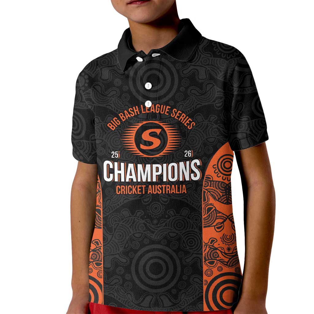 Cricket Australia Perth Champions 2026 Kid Polo Shirt Black Aboriginal Dot Art