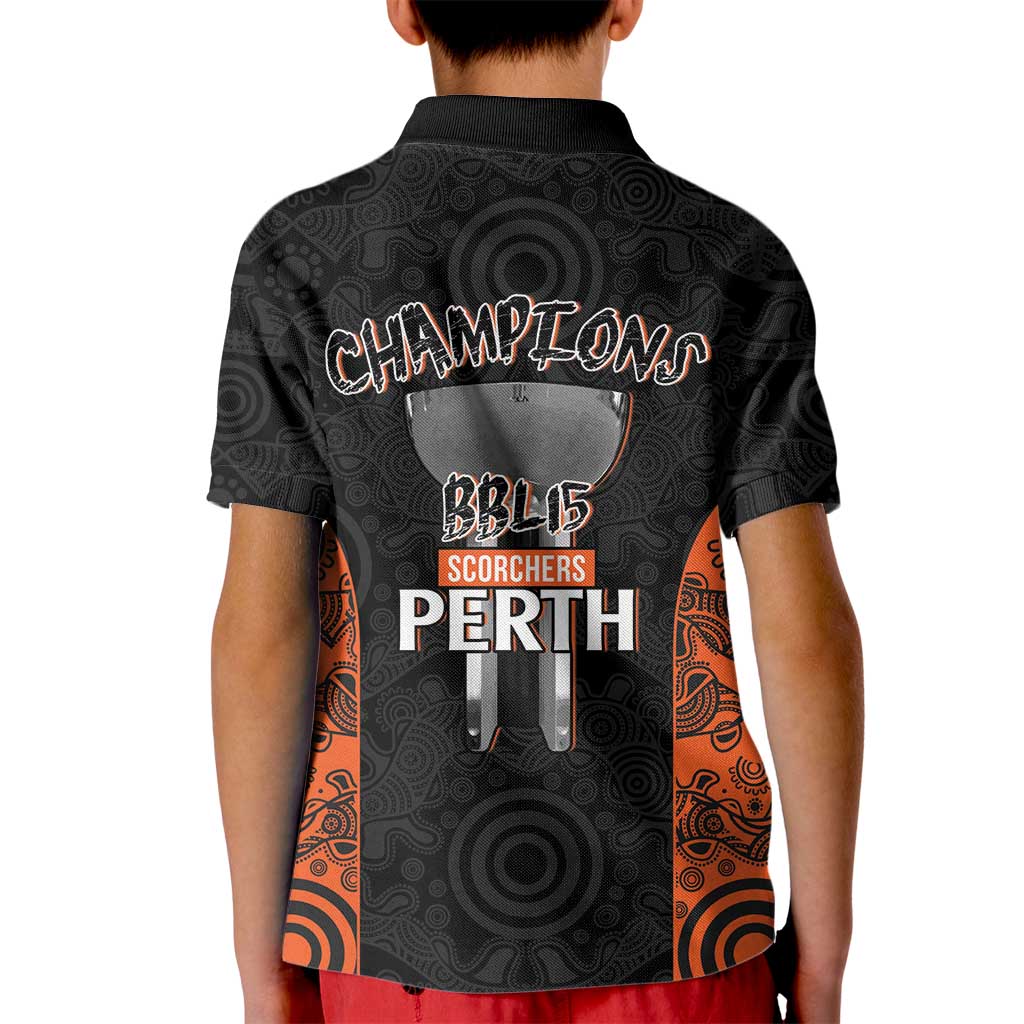 Cricket Australia Perth Champions 2026 Kid Polo Shirt Black Aboriginal Dot Art