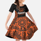 Cricket Australia Perth Champions 2026 Kid Short Sleeve Dress Black Aboriginal Dot Art