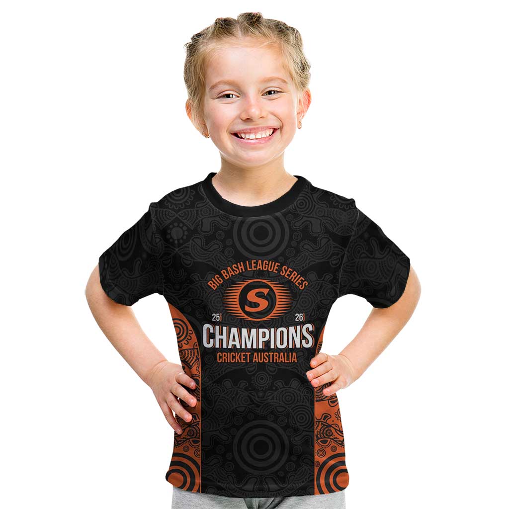 Cricket Australia Perth Champions 2026 Kid T Shirt Black Aboriginal Dot Art