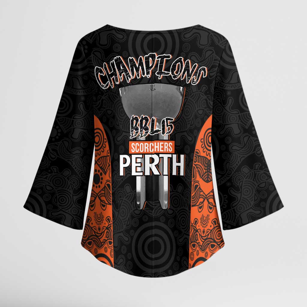 Cricket Australia Perth Champions 2026 Kimono Sleeve Blouse Black Aboriginal Dot Art