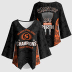 Cricket Australia Perth Champions 2026 Kimono Sleeve Blouse Black Aboriginal Dot Art