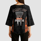 Cricket Australia Perth Champions 2026 Kimono Sleeve Blouse Black Aboriginal Dot Art