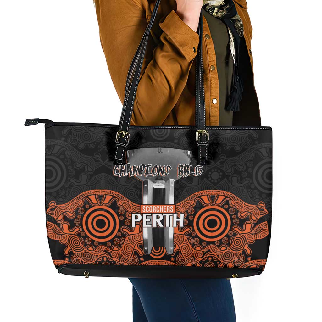 Cricket Australia Perth Champions 2026 Leather Tote Bag Black Aboriginal Dot Art