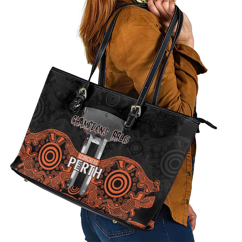 Cricket Australia Perth Champions 2026 Leather Tote Bag Black Aboriginal Dot Art