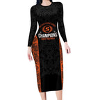Cricket Australia Perth Champions 2026 Long Sleeve Bodycon Dress Black Aboriginal Dot Art