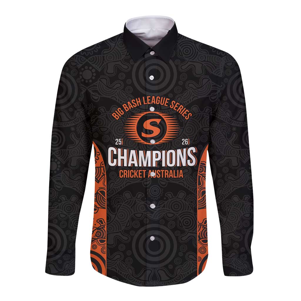 Cricket Australia Perth Champions 2026 Long Sleeve Button Shirt Black Aboriginal Dot Art