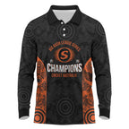 Cricket Australia Perth Champions 2026 Long Sleeve Polo Shirt Black Aboriginal Dot Art