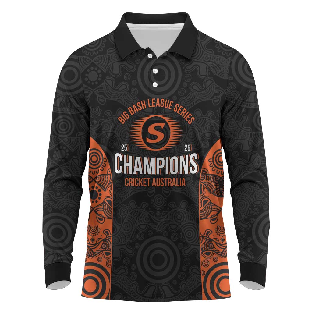 Cricket Australia Perth Champions 2026 Long Sleeve Polo Shirt Black Aboriginal Dot Art
