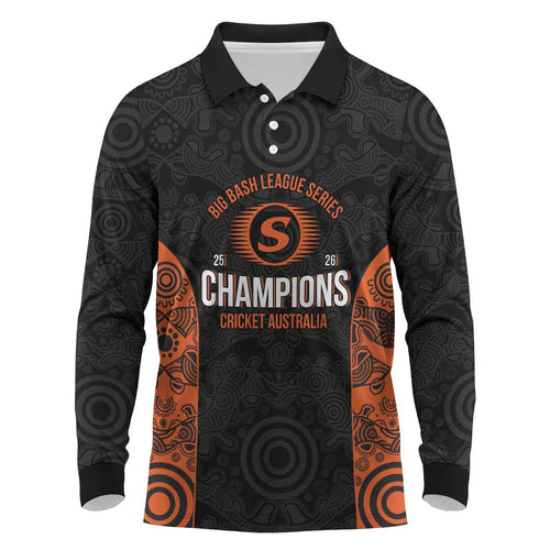 Cricket Australia Perth Champions 2026 Long Sleeve Polo Shirt Black Aboriginal Dot Art