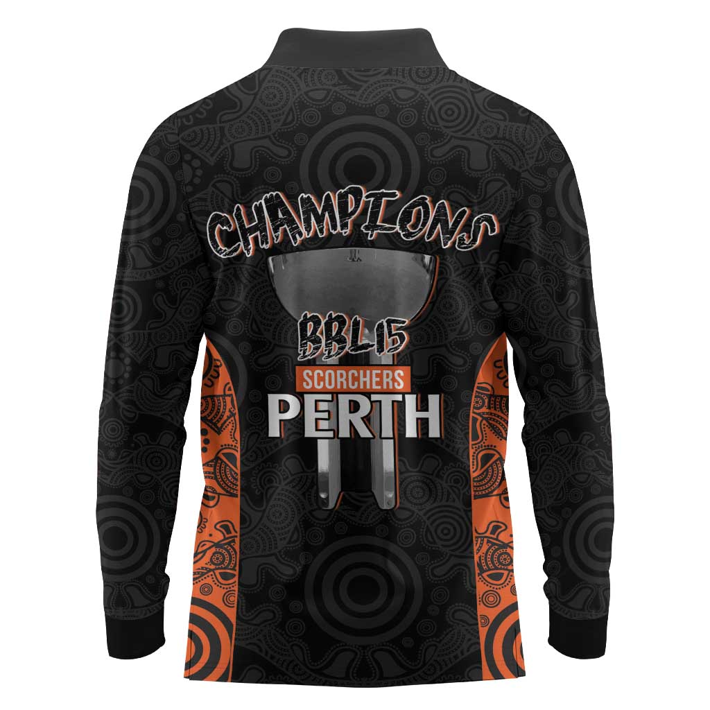 Cricket Australia Perth Champions 2026 Long Sleeve Polo Shirt Black Aboriginal Dot Art