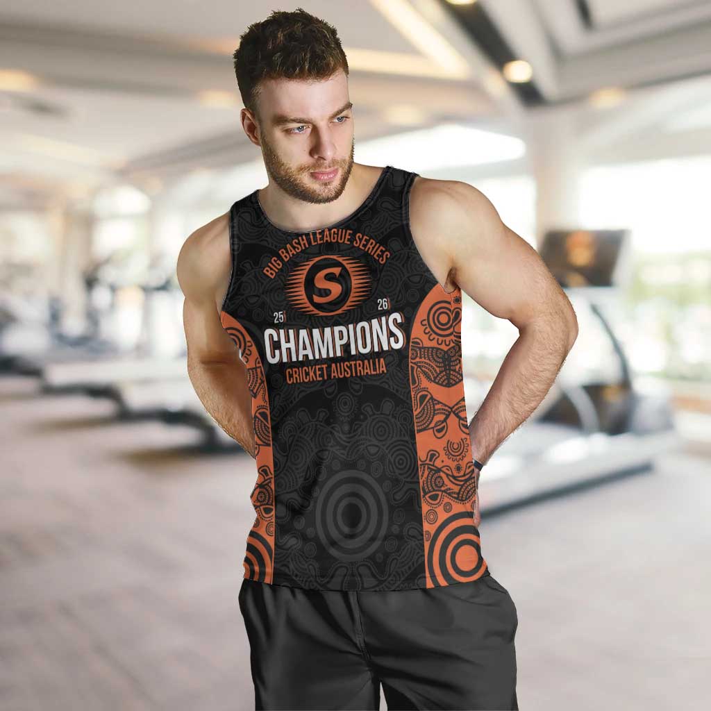 Cricket Australia Perth Champions 2026 Men Tank Top Black Aboriginal Dot Art