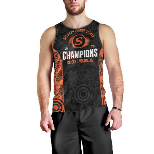 Cricket Australia Perth Champions 2026 Men Tank Top Black Aboriginal Dot Art