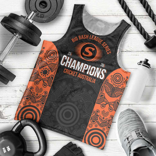 Cricket Australia Perth Champions 2026 Men Tank Top Black Aboriginal Dot Art