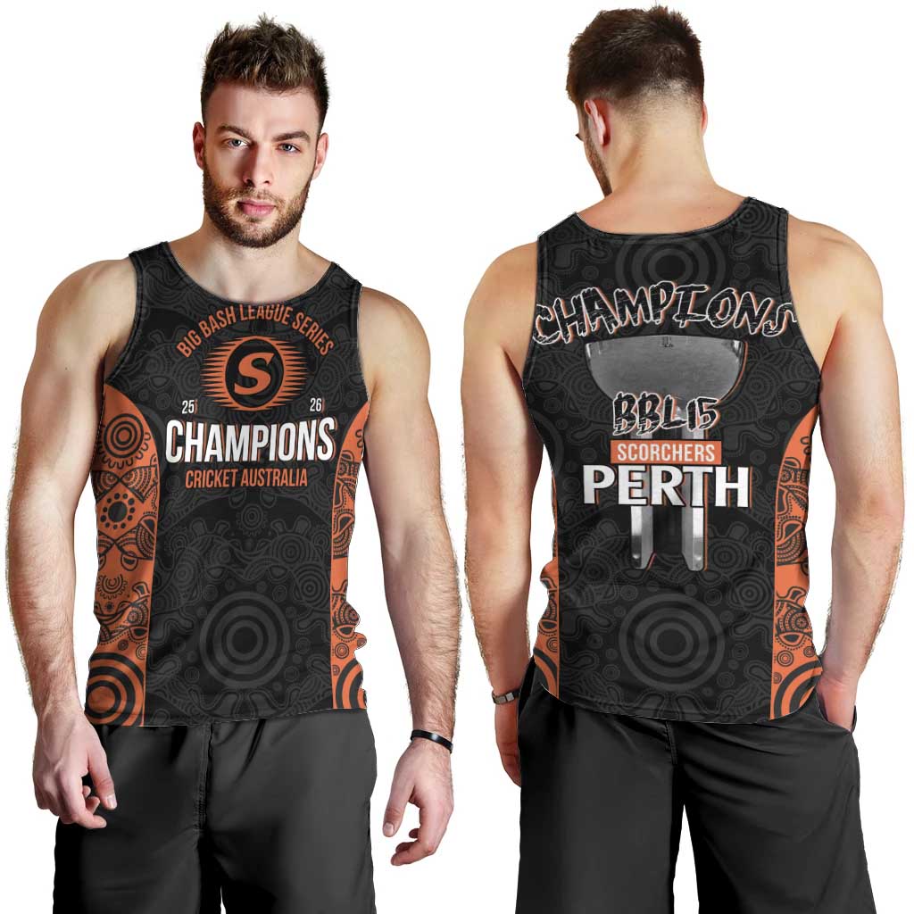 Cricket Australia Perth Champions 2026 Men Tank Top Black Aboriginal Dot Art