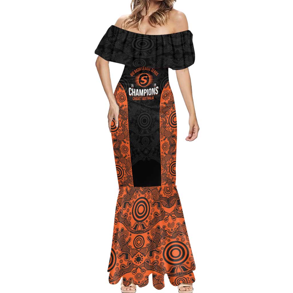 Cricket Australia Perth Champions 2026 Mermaid Dress Black Aboriginal Dot Art
