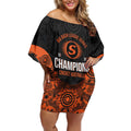 Cricket Australia Perth Champions 2026 Off Shoulder Short Dress Black Aboriginal Dot Art