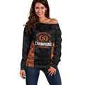 Cricket Australia Perth Champions 2026 Off Shoulder Sweater Black Aboriginal Dot Art