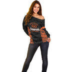 Cricket Australia Perth Champions 2026 Off Shoulder Sweater Black Aboriginal Dot Art