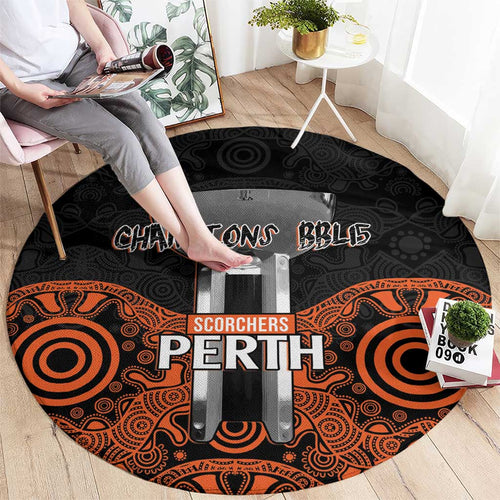 Cricket Australia Perth Champions 2026 Round Carpet Black Aboriginal Dot Art
