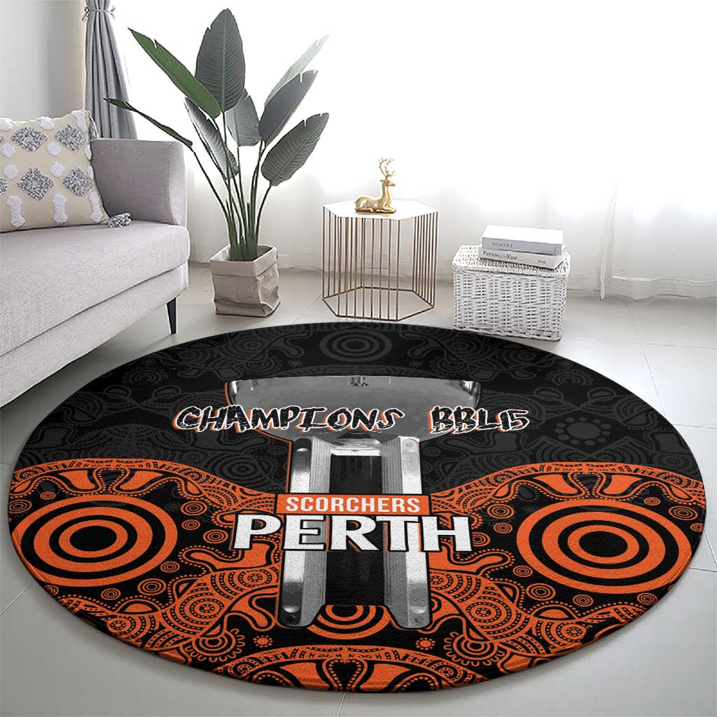 Cricket Australia Perth Champions 2026 Round Carpet Black Aboriginal Dot Art