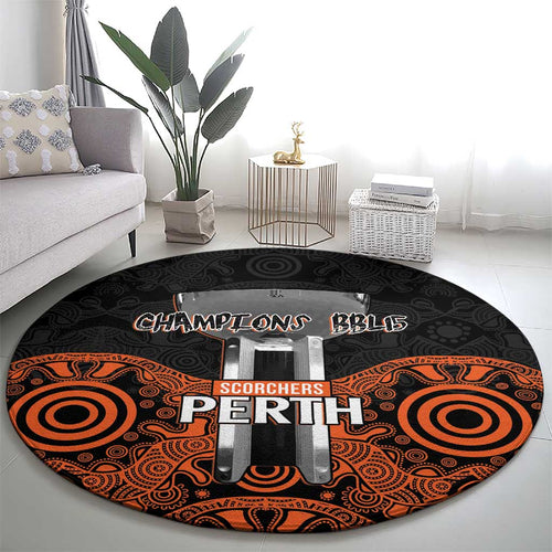 Cricket Australia Perth Champions 2026 Round Carpet Black Aboriginal Dot Art