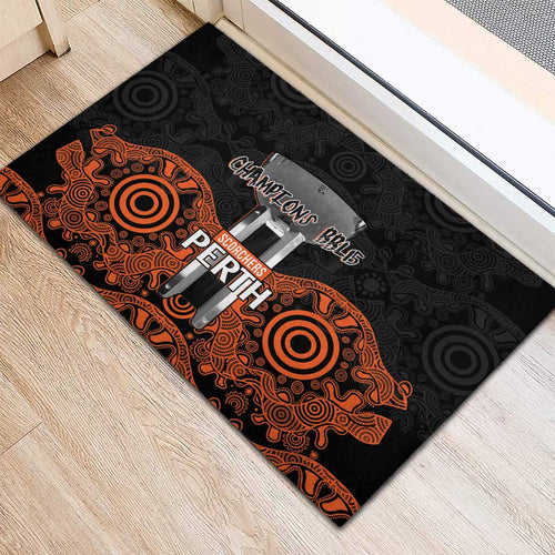 Cricket Australia Perth Champions 2026 Rubber Doormat Black Aboriginal Dot Art