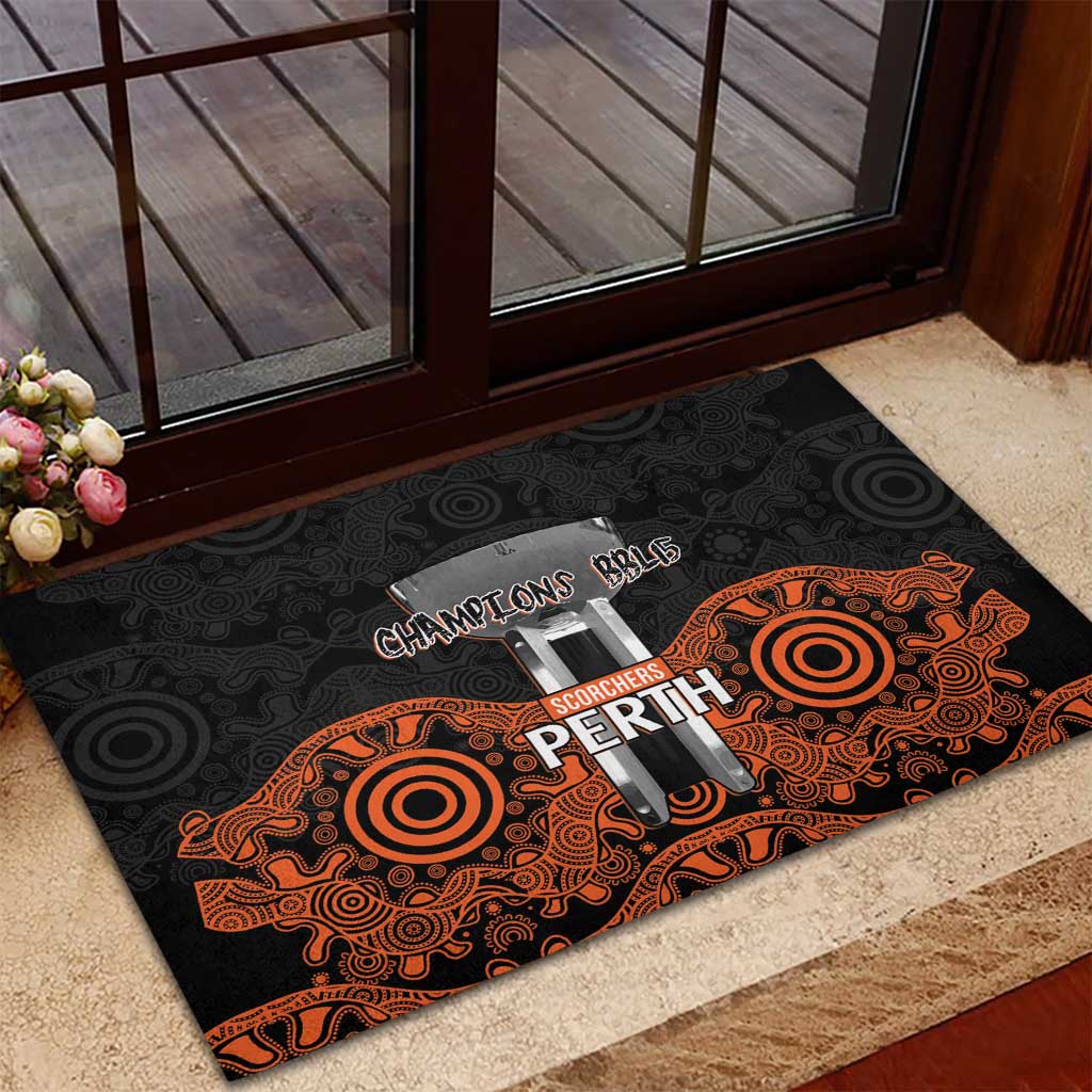 Cricket Australia Perth Champions 2026 Rubber Doormat Black Aboriginal Dot Art