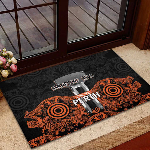 Cricket Australia Perth Champions 2026 Rubber Doormat Black Aboriginal Dot Art