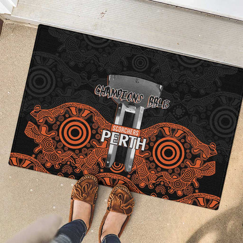 Cricket Australia Perth Champions 2026 Rubber Doormat Black Aboriginal Dot Art