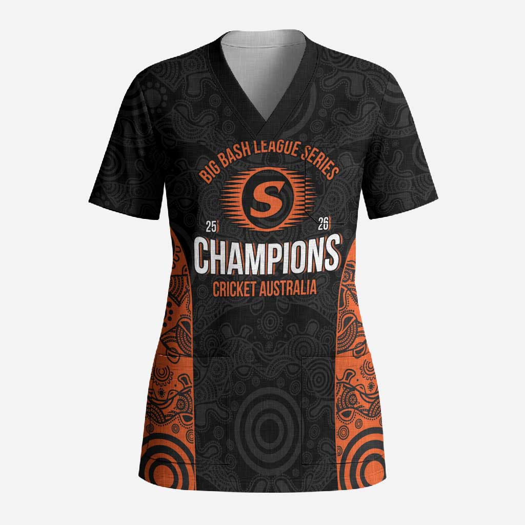 Cricket Australia Perth Champions 2026 Scrub Top Black Aboriginal Dot Art